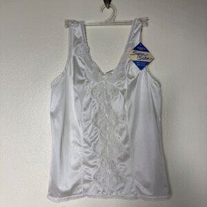 VTG 70's Richform White Lace Trim Satin Camisole Anti-Static Sz Small